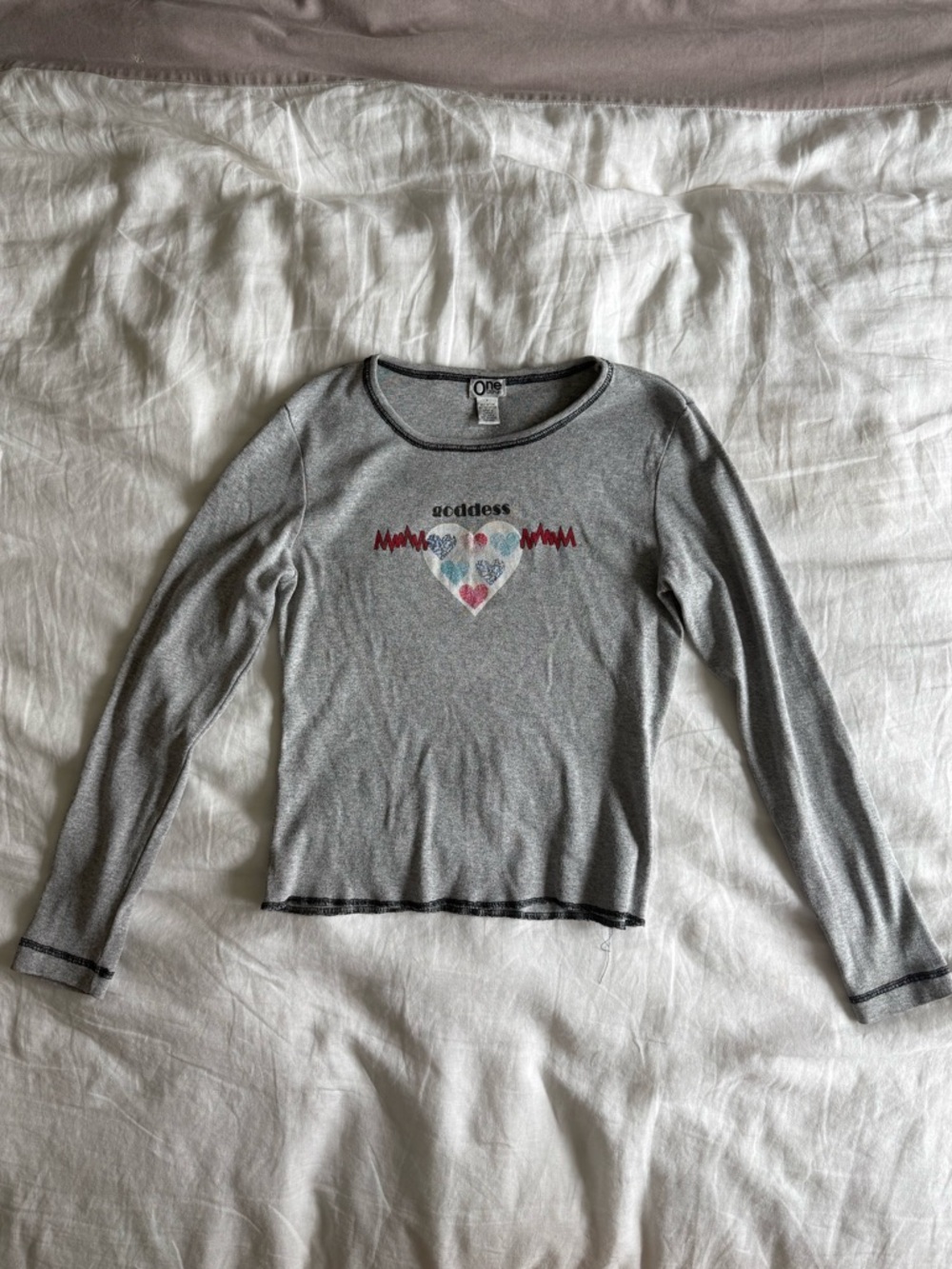 Grey 'goddess' Heart Graphic Long Sleeve Top